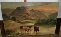 "Long hair cattle" oil on canvas by F. Walters