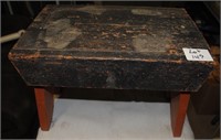 EARLY WOODEN STOOL - BLACK AND ORANGE