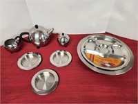 Stainless Steel Teapot, Cream and Sugar, and 5pc