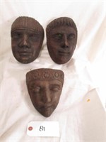 3 handcarved primitive wook masks