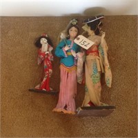 3 Japanese Geisha Girl dolls