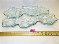 Vtg Jeanette Blue Glass Feather Divided Relish Tra