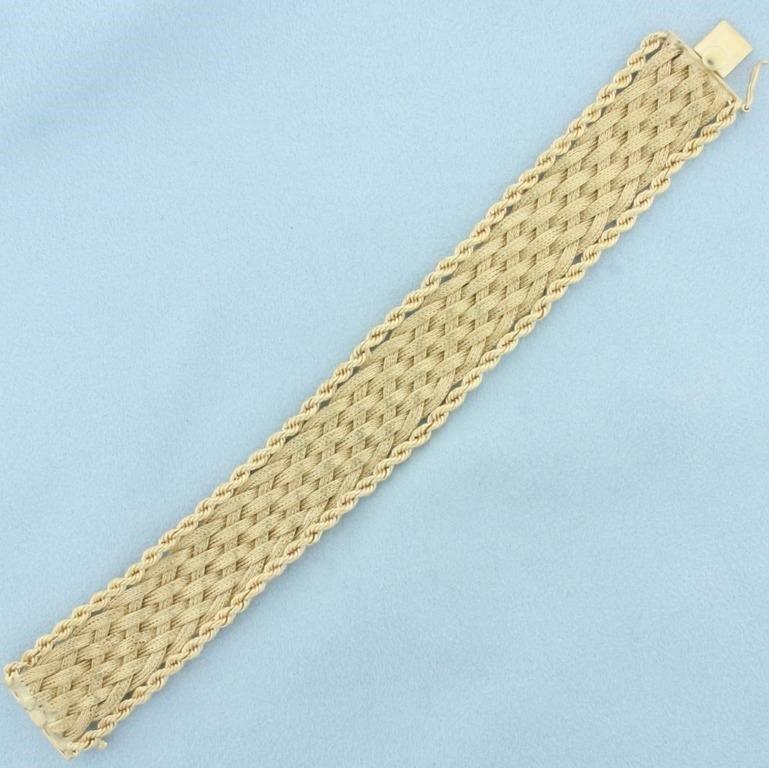 Wide Braided Design Rope Edge Bracelet in 14k Yell