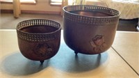 2 Vintage Copper And Brass Planters 6 in Wide and