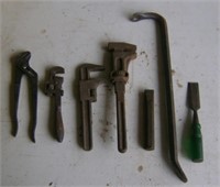 2 Antique Wrenches, Crow Bar and More