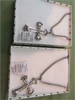 2 New Large Cross Necklaces with Rhinestone