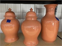 2 Ceramic Urns W/Lids & Vase Kreiss Italy 17"H