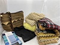 Box of Afghans Blankets & Totes & Scarves
