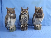 3 Plastic Owls