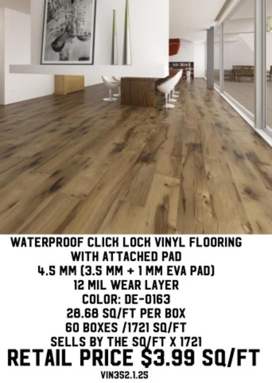 Waterproof Click Lock Vinyl Flooring w/ Pad x1721