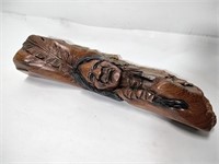Native Brave Carving in Wood Signed