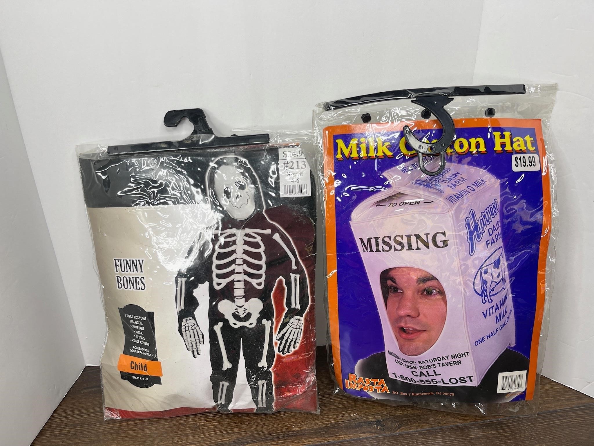 Funny Bones Costume Child Sz Small Milk Carton Hat