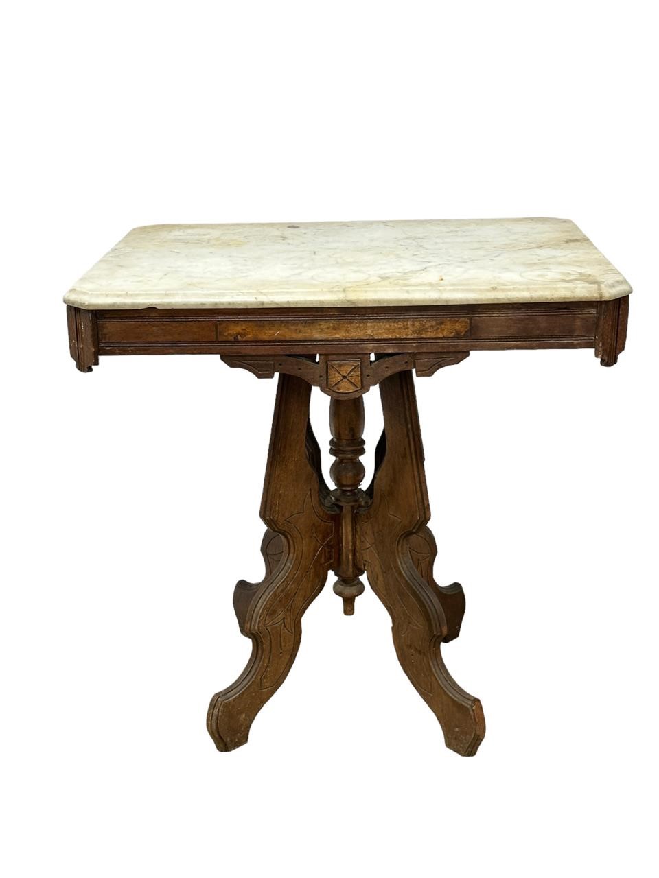 Antique Marble Top Wood Carved Occasional Table