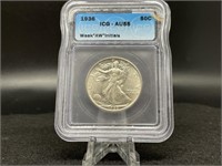 1936 Walking Liberty Half (ICG AU58)