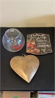 Metal Heart, Christmas Sign and Glass Bowl with Li