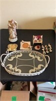 Metal/Glass Tray, Frames, Duck Napkin Rings and Mi