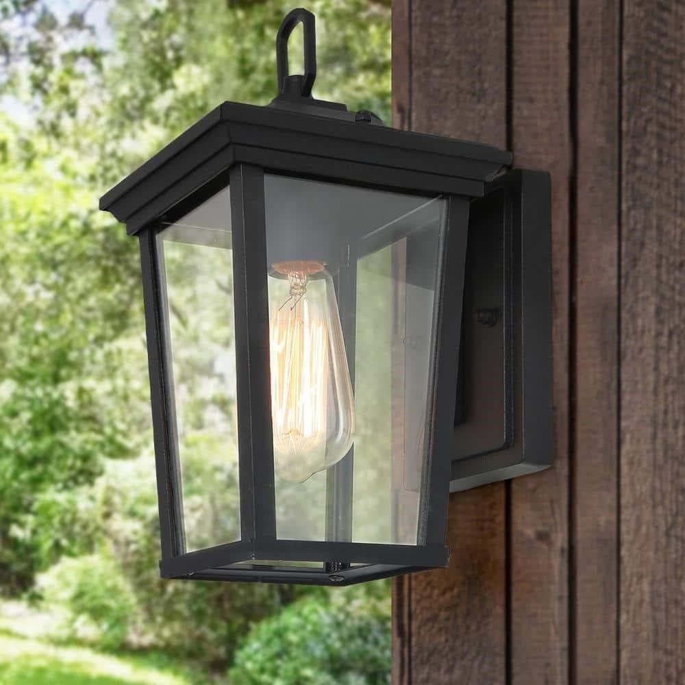 1-Light Outdoor Lantern Sconce  Clear Glass