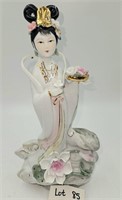 Porcelain Geisha Girl Statue Holding Flowers 12"