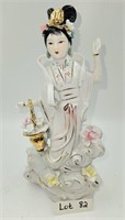 Porcelain Geisha Girl Statue w/ Flower Basket 12"