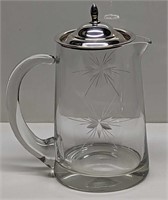 Crystal Star Burst Cream Pitcher With Sterling Lid