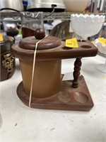 VTG PIPE STAND W TOBACCO JAR & MATCHES