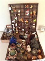 2-box lot: sahdow box, mini figurines, elephants &