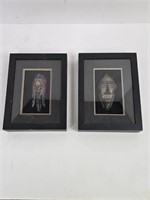 Lot of 2 Wooden Face Sculptures in Shadow Boxes