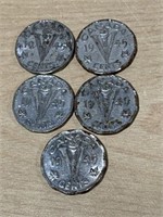 1945 Victory Nickels (lot of 5)