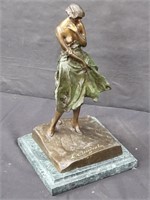 Signed bronze sculpture on a marble base, 14"×8"