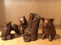 RED MILL OWL, SQUIRREL AND PIG FIGURINES. DON’T