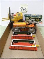 (5) Vintage Tin Toys - Train, Forklift, Tractor