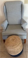 High Back Wing Back Fabric Chair w Ottoman