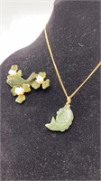 Jade Coral brooch and necklace