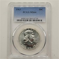 1963 FRANKLIN SILVER HALF DOLLAR PCGS MS64