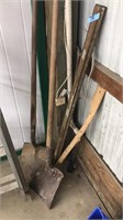 SHOVELS, LEVEL, MISC TOOLS