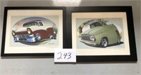 (2) Artist Signed Hot Rod Pictures