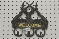 Cast Iron Stag & Rifle Welcome Coat Hook