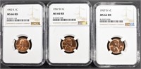 1952-S, (2) 1957-D LINCOLN CENTS NGC MS66 RD