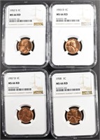 1952-S, 55-D, 57-D, 58 LINCOLN CENTS NGC MS66 RD