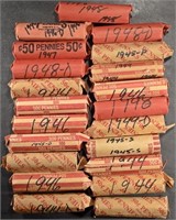 (21 ROLLS) MIXED DATES WHEAT CENTS