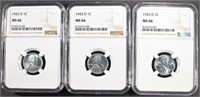(3) 1943-D STEEL LINCOLN CENTS NGC MS66