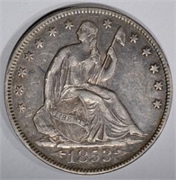 1853 ARROWS & RAYS SEATED HALF DOLLAR, XF