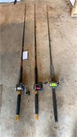 3 fishing rods & reels incl. Okuma Tail Walker