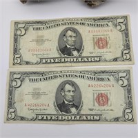 2- 1963 $5 US NOTES BILLS