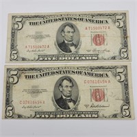 1953 & 1953 A $5 US NOTES BILLS