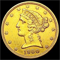 1900 $5 Gold Half Eagle CLOSELY UNCIRCULATED