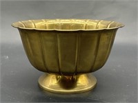 Vintage Paneled Brass Pedestal Bowl