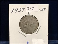 1937  Canadian Silver 25 Cent Piece  F15