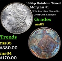 1886-p Rainbow Toned Morgan $1 Grades GEM Unc