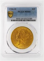 1906-D Gold $20 PCGS MS64 $7000 LIST